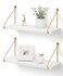 Afuly Floating Shelves for Wall Metallic Gold White Wall Mounted Shelves Shelves for Bathroom Kitchen Bedroom Solid Wood Metal Chic Bookshelf Set of 2