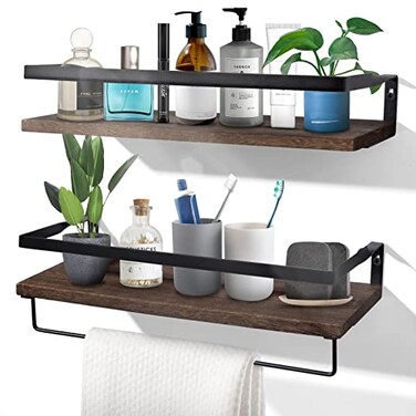 Uten Floating Shelves Wall Shelves Set of 2 Wall Mounted for Bathroom Bedroom Kitchen Bathroom Shelf with Towel Bar Sturdy Structure Easy Installation