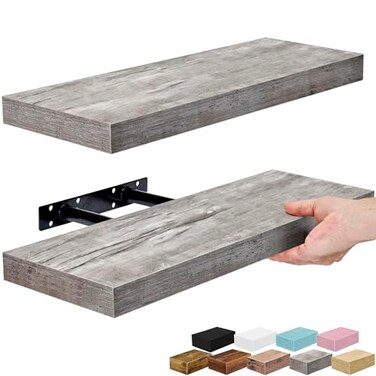 Sorbus Floating Shelves for Wall 16 Inch Floating Shelf for Kitchen Bedroom Living Room Bathroom Home Wall Decor Mounted Bathroom Shelves with Invisible Brackets Grey 2 Pack