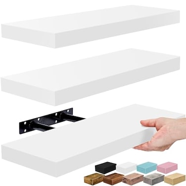 Sorbus Floating Shelves for Wall 16 Inch Floating Shelf for Kitchen Bedroom Living Room Bathroom Home Wall Decor Mounted Bathroom Shelves with Invisible Brackets White 3 Pack