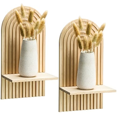 Tatuo 2 Pieces Boho Wall Shelf Decor Floating Arched Shelves for Wall Small Wooden Hanging Holder for Living Room Bathroom Bedroom Office Nursery Decoration