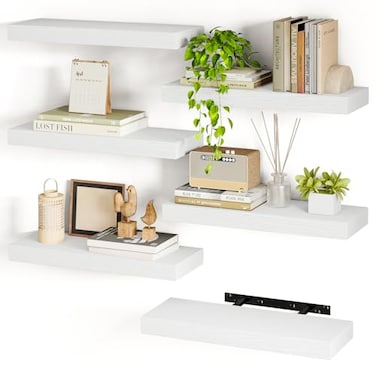 Fixwal White Shelves 157in Floating Shelves Farmhouse Shelf Wall Decor for Bathroom Bedroom Living and Kitchen Set of 6