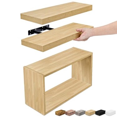 Sorbus Floating Shelves for Wall Set of 3 Bathroom Shelves for Wall Storage Over Toilet Bedroom Farmhouse Decor 2 Floating Shelves with Invisible Brackets 1 Rectangular Box
