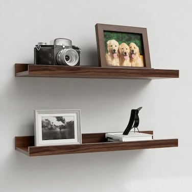 Boswillon Floating Shelves Set of 2 Farmhouse Wall Shelves with Lip Display Picture Ledge Shelf for Bedroom Living Room Bathroom Kitchen Walnut