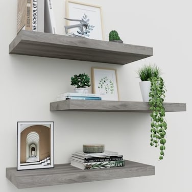 Upassion Floating Shelves for Wall Set of 3 16 Gray Wall Shelves for Home Decor Frame Display Floating Shelf for Living Room Bedroom Bathroom Kitchen