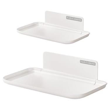 VAN CADENE 2Pack Foldable Floating Shelves for Wall No Drill White Wall Shelves Small Floating Shelf for Bathroom Bedroom RV KitchenAdhesive Shelves for Phones Watches Renter Friendly