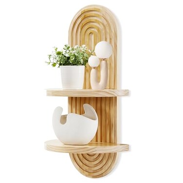 SweetSage Wooden Arched Wall Shelf Boho Decor Floating Shelves Book Display Rainbow Shelf for Home Bedroom Living Room Nursery Office 22 x 118 Inches Natural