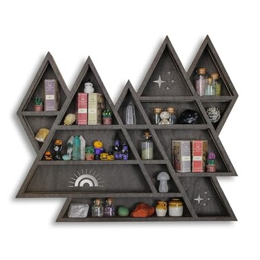 FNYDOX Triangle Mountain Crystal Shelf Display for Wall Rock Gem Healing Stone Collections Display Shelf Crystal Holder Trinket Organizer Knick Knack Shelf Witchy Decor Gift for Women 2025 UPGRADED