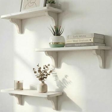 Willowy Real Wood White Shelves for Wall 17 inch 3 Pack Easy to Install Template and Video Included White Wall Shelves Shelves for Room Decorative Wall Shelf