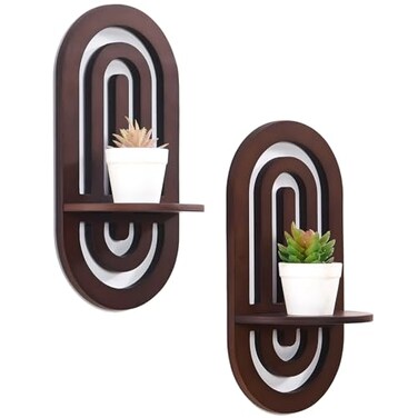 SweetSage Boho Decor Wall Floating Shelves with Arched Wood Design Small Decorative Display Wall Shelf Set of 2 for Bedroom Living Room Dark Brown