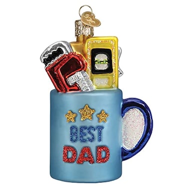 Old World Christmas Best Dad Mug Glass Blown Ornament for Christmas Tree Handcrafted Holiday Decoration Coffee Collection