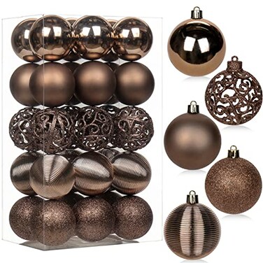 Briful 30PCS 236 Christmas Ball Ornaments Shatterproof Brown Christmas Tree Decorations Xmas Tree Balls Halloween Ornaments Dcor