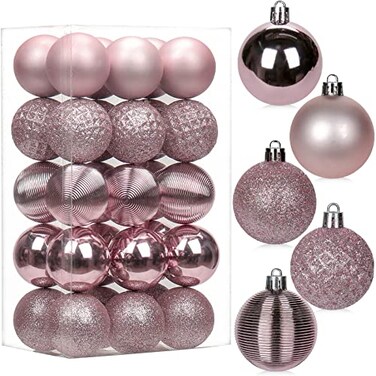 Briful 30PCS 2 Christmas Ball Ornaments Shatterproof Pink Christmas Tree Decorations Xmas Tree Balls Halloween Ornaments Dcor