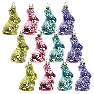 Lillian Vernon Bunny Blown Glass Easter Ornaments Handcrafted Hanging Tree Decorations Easter Bunny Holiday Party Decor 275 in Assorted 12Piece Set