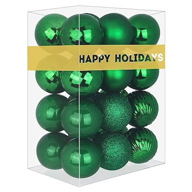 GameXcel Emerald Green 32 Large Christmas Balls Christmas Tree Decoration Ornaments Shatterproof Hanging Balls for Birthday St Patricks Day Easter Mardi Gras Holiday Wedding Decorations Set of 24pcs