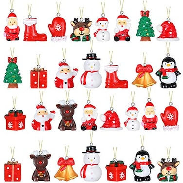 Sumind 30 Pack 3D Mini Resin Christmas Ornaments for Tree Small Xmas Miniature Hanging Ornaments Tiny Christmas Figurines Pendant Decoration for Party Decor