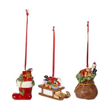 VilleroyBoch Villeroy Boch Nostalgic Ornaments Ornament Set Presents 3 pcs Boots Sleigh and Present Sack in HardPaste Porcelain as Tree Decorations Multicoloured