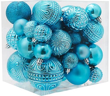 LUCKYCHRIS Christmas Ball Ornaments Baby Blue Christmas Tree Decorations with Hang Rope36pcs Shatterproof Christmas Ornaments Set with 6 Styles in 3 SizesSmall Medium Large