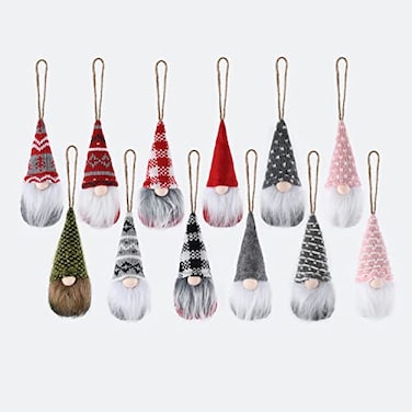 DUJSRZL 12 Piece Christmas Tree Hanging Dwarfs Swedish Plush Dwarfs Handmade Santa Claus Elf Christmas Decorations Home Festival Decorations