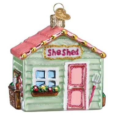 Old World Christmas She Shed Glass Blown Ornament for Christmas Tree Handcrafted Holiday Decoration Garden Collection