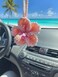 Agromusk Hibiscus Flower Car Hanging OrnamentCrochet Hawaiian Tropical Flowers Bag Charms Decor Car Rear View Mirror Beach Accessories Pink