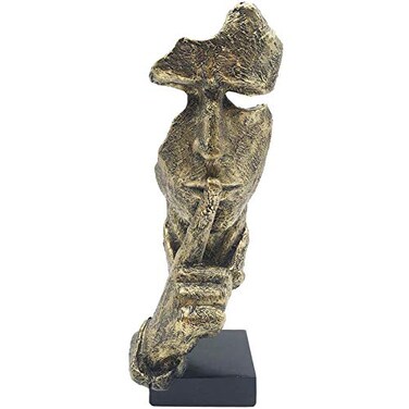 ThriBartLive Silence is Golden TheThinker Statue Abstract Handcraft Keep Silent Thinker Statue Model Face and Hand SculptureGold