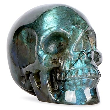 LEADGEM 3 Labradorite Crystal Skull Figurine Decor Healing Stones Carved Luminous Stone Skull Head Statue Sculpture Ornaments
