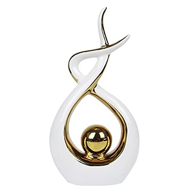 Norrclp Home Decor Modern Abstract Art Ceramic Statue Table Decorations for Dining Room Living Room Office Centerpiece White and Gold Large