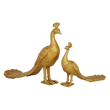 Deco 79 Polystone Peacock Decorative Sculpture Home Decor Statues Set of 2 Accent Figurines 11 8H Gold