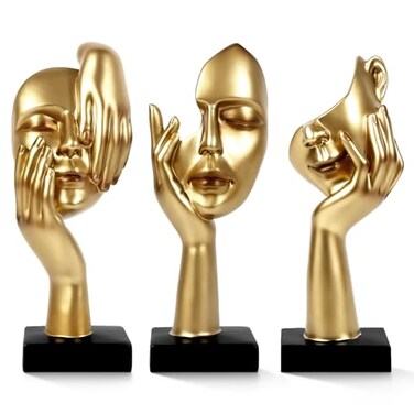 prosfalt 3 Pcs Thinker StatueModern Home Resin SculpturesCollectible Figurines for Home Office Bookshelf Desktop DecorGolden