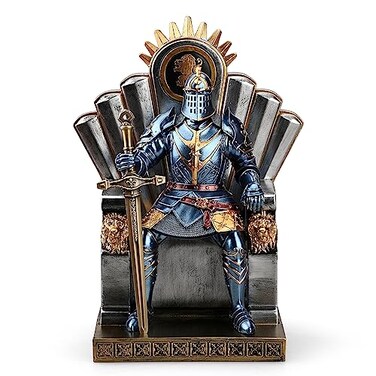 HDMbigmi Kings Guard Seat Warrior Leader Swordsman Armor Knight Statue Ornament as Gift for Office and Home Blue
