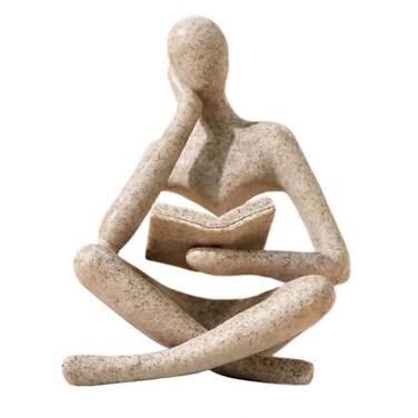 UTTCMK Bookshelf Decor Thinker Statue Abstract Art Reading Thinker Sculpture Figurine Aesthetic Modern Home Decoration for Living Room Office Shelves Coffee Table Desk DecorBeige