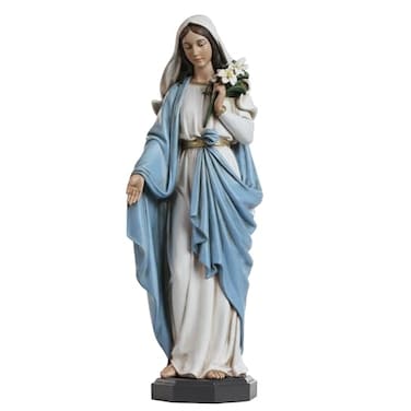 Grace4Joy Blessed Mother Mary Statue 10 Inch Madonna Virgin Mary Statue Elegant Home Decor Hand Painted Saint Mary Holding Lilies Figurines Renaissance Collection