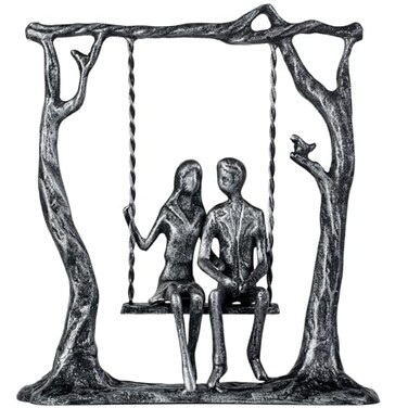 SENNESY 6th Anniversary Iron Sculpture Gift Romantic Couple Statue for Her Handcrafted Black Metal Decor Wedding Valentines Birthday Keepsake