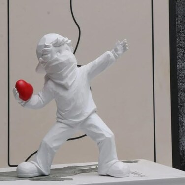 Newmyth Heart Thrower Boy Decorative Statue White Resin Sculpture Modern Art Design 7 x 55 inches