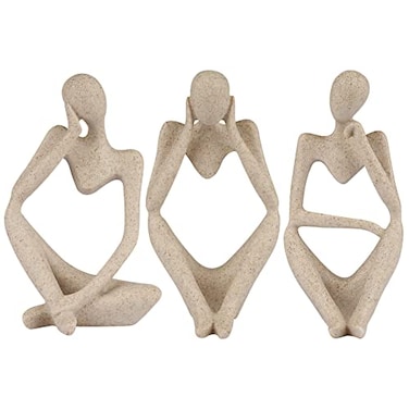 Ozzptuu Sandstone Resin Thinker Style Abstract Sculpture Statue Collectible Figurines Home Office Bookshelf Desktop Decor