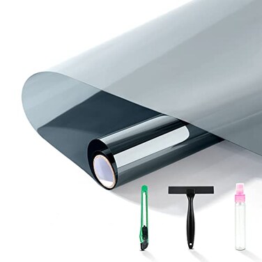 FuFin OneWay Window Privacy Film with Free Installation ToolsPremium PET MaterialHeat Control 99 UV Blocking and Privacy Protection Window FilmWindow Tint for Home Office Silver 175787