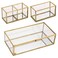 Hipiwe Mirrored Glass Keepsake Box with Two Detachable Internal Glass Organizer Gold Lidded Box Jewelry Trinket Storage Box Perfume Makeup Lipstick Holder