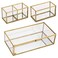 Hipiwe Mirrored Glass Keepsake Box with Two Detachable Internal Glass Organizer Gold Lidded Box Jewelry Trinket Storage Box Perfume Makeup Lipstick Holder