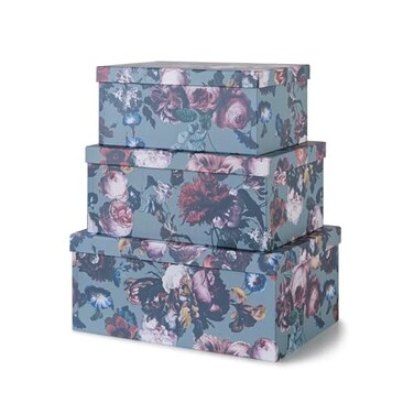 SoulLane Soul Lane Decorative Storage Cardboard Boxes with Lids Elegance in Bloom Set of 3 Floral Moody Paperboard Nesting Boxes