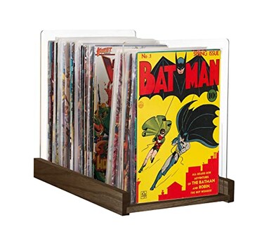 Komiq Patented Comic Book Storage Holder Wooden Acrylic Display BoxCase for Collectors Organizer for Comics Magazines Books Holds 150 Issues 145x8 in Dark Walnut