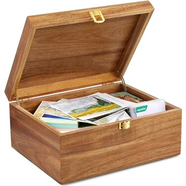 DRASTAR Wooden Keepsake Box Large Acacia Storage Memory Box with a Hinged Lid for Crafts and Photo Storage