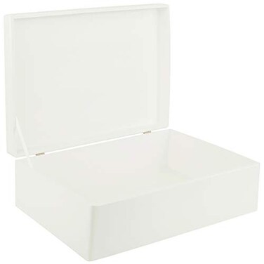 Creative Deco XL White Wooden Box Storage with Hinged Lid 158x118x55in 05 Keepsake Gift Box for Tool Dog Toy Kitchen Storage Wood Chest Trunk