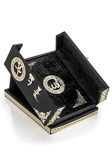 ihvan online Special Elegant Velvet Covered Decorative Box Velvet Covered Quran Book in Arabic Islamic Decorations for Home Muslim Home Table Decor Perfect Islamic Ramadan Eid Gifts Black