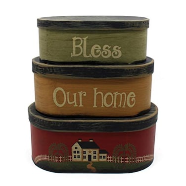 CVHOMEDECO. CVHOMEDECO Primitives Rustic Oval Bless Our home Cardboard Nesting Boxes Large 934 x 512 x 4 Inch Set of 3