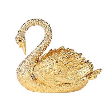 Janshe Cul Golden Swan Trinket Boxes Hinged HandPainted Jewelry Box Animals Figurine Craft Ornaments Unique Gift for Home Decor