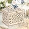 Youeon Upgraded Wooden Wedding Card Box with Lock Key Gift Card Holder for Reception Natural Hollow Heart Money Box with Card Sign for Wedding
