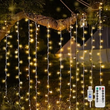 suddus Curtain Lights for Bedroom 200 Led Hanging String Light Outdoor Fairy Curtain Lights Indoor for Christmas Dorm Wall Backdrop Window Wedding Party Birthday Decor Warm White