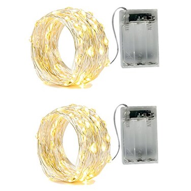 BXROIU 2 x 20LEDs Fairy Lights Battery Operated Silver Wire 2 Mode Chains String Lights for Bedroom Christmas Party Decoration Warm White 66