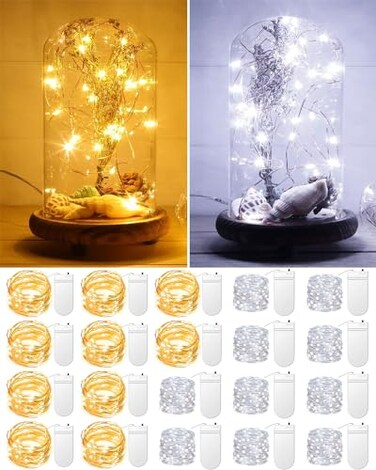 HOBAYS 20 Pack Fairy Lights Battery Operated 33ft 20 LED Mini String Lights Copper Wire Twinkle Lights for Mason Jars Festivals Wedding Christmas Party Centerpiece Table Decorations Warm White Cool Wh